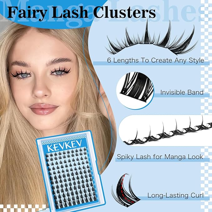 Manga Lash Clusters Kit 10-18mix Spiky Fairy Lash Clusters Kit Ultra-Thin Band Manga Lashes Eyelash Clusters Kit With Lash Bond And Seal DIY at Home(Fairy03 Kit)