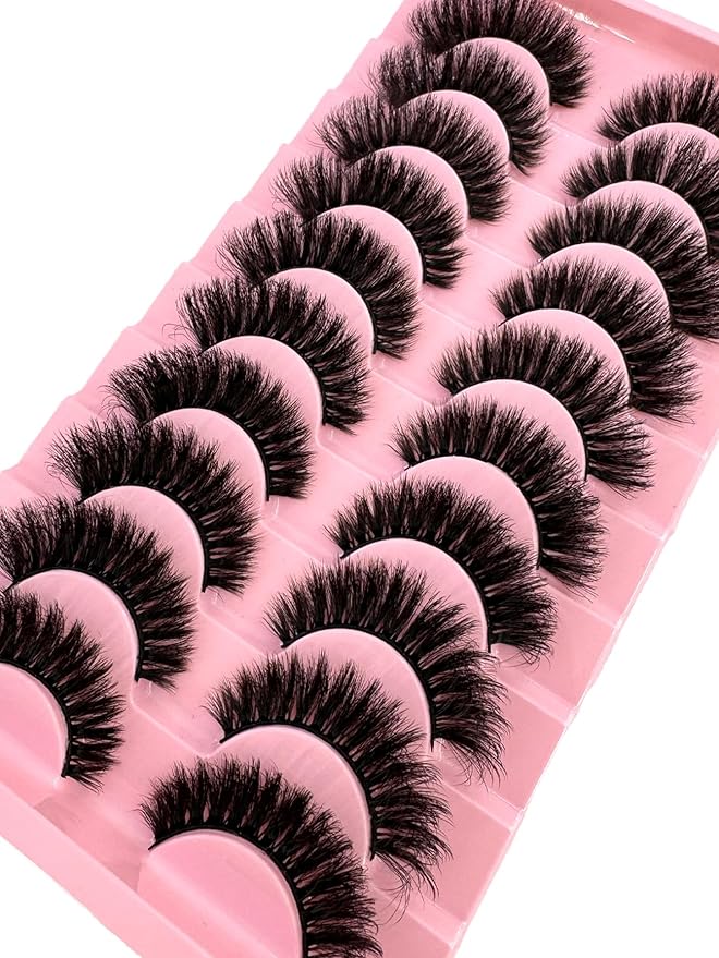 HBZGTLAD New 10 Pairs 3D Mink Lashes False Eyelashes Handmade Wispy Fluffy Long Lashes Natural Eye Makeup Tools Eye Lashes (3-6)