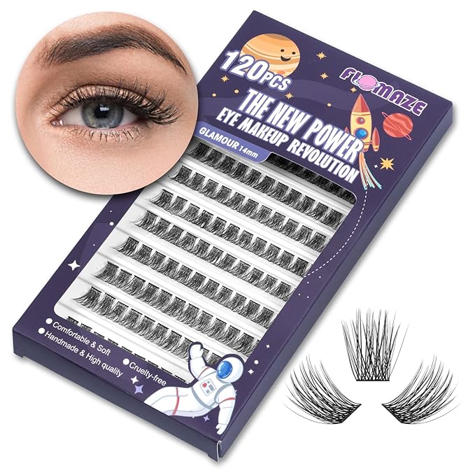 Lash Clusters 120 Clusters DIY Eyelash Extension Natural Look Lightweight Comfortable Handmade Reusable Individual Lashes False Eyelashes DIY at Home (Glamour-12mm)