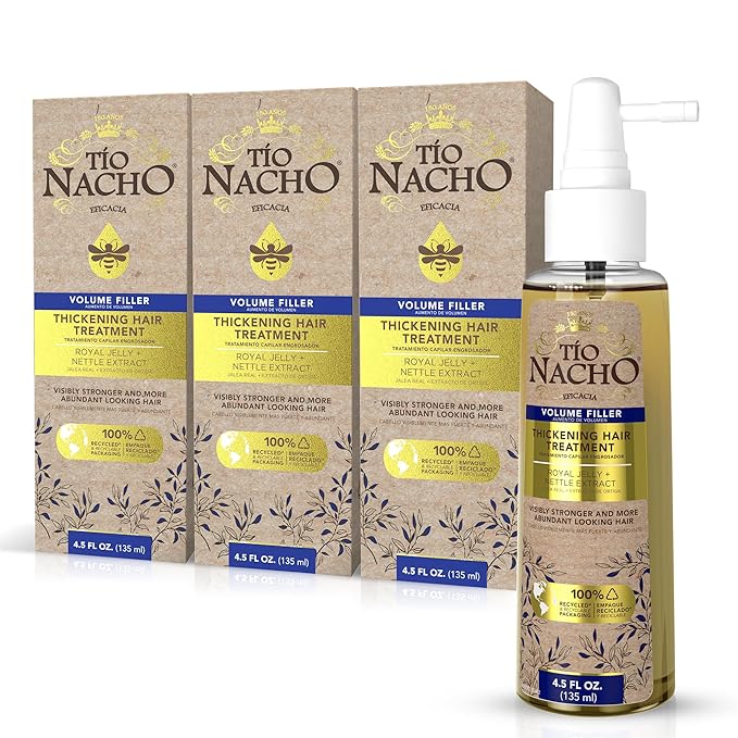 Tío Nacho Thickening Hair Treatment with Royal Jelly and Nettle Extract, Volumizing Spray for Fine or Thinning Hair, Boosts Strength, Fullness and Natural Volume, 4.5 fl oz (Pack of 3)