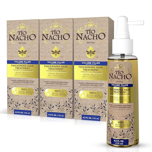 Tío Nacho Thickening Hair Treatment with Royal Jelly and Nettle Extract, Volumizing Spray for Fine or Thinning Hair, Boosts Strength, Fullness and Natural Volume, 4.5 fl oz (Pack of 3)