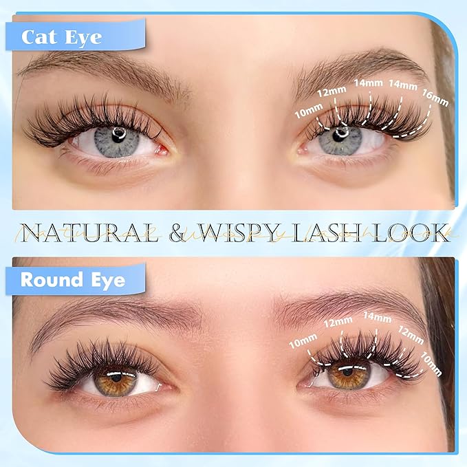 Natural Lash Clusters Kit Wispy Lash Extension Kit Cluster Eyelash Extensions Kit 110pcs DIY Eyelash Clusters at Home Individual Lashes with Lash Glue Bond and Seal and Tweezers, 10-16mm