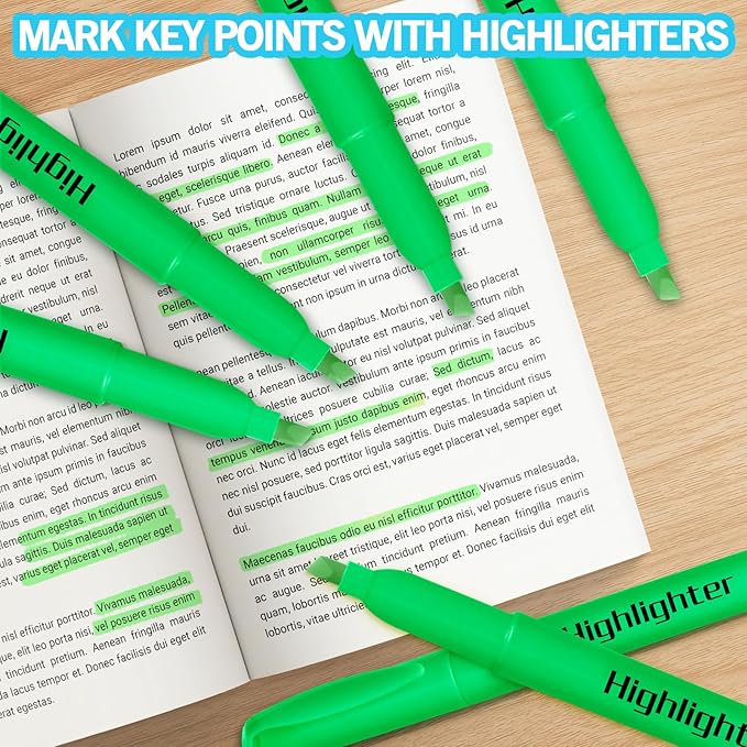 Highlighters Bulk - Quick-Dry No Bleed Markers for Office Classroom School Supplies Adults Kids Teachers Students (Green, 30)
