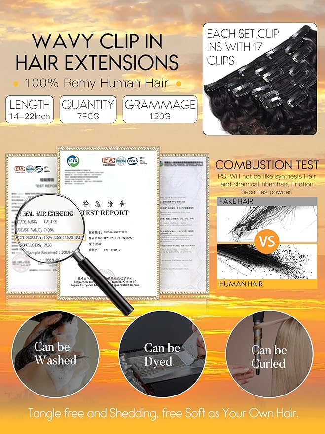 Caliee 14inch Curly Clip in Hair Extensions Real Human Hair 3 B 3C Natural Black Fading into Dark Brown Ombre Double Weft Real Remy Hair Extensions Curly Clip Ins with 7 Pieces 120G