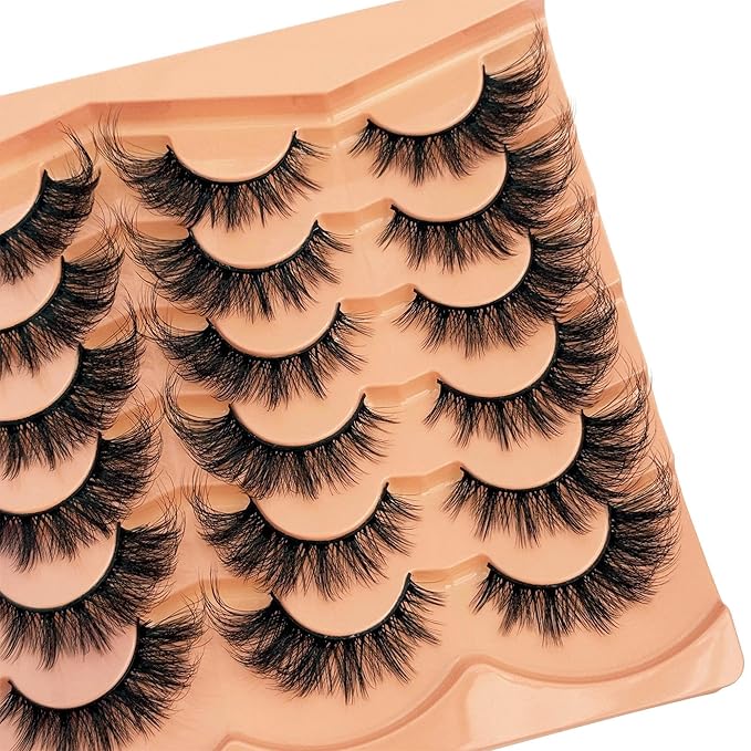Cat Eye Lash Manga False Eyelashes Strip Lashes Wispy Fake Eyelash Volume Thick 18mm Long Mink Fluffy Fox Eyelashes Natural Look Spikes Anime Lashes 12 Pairs Pack