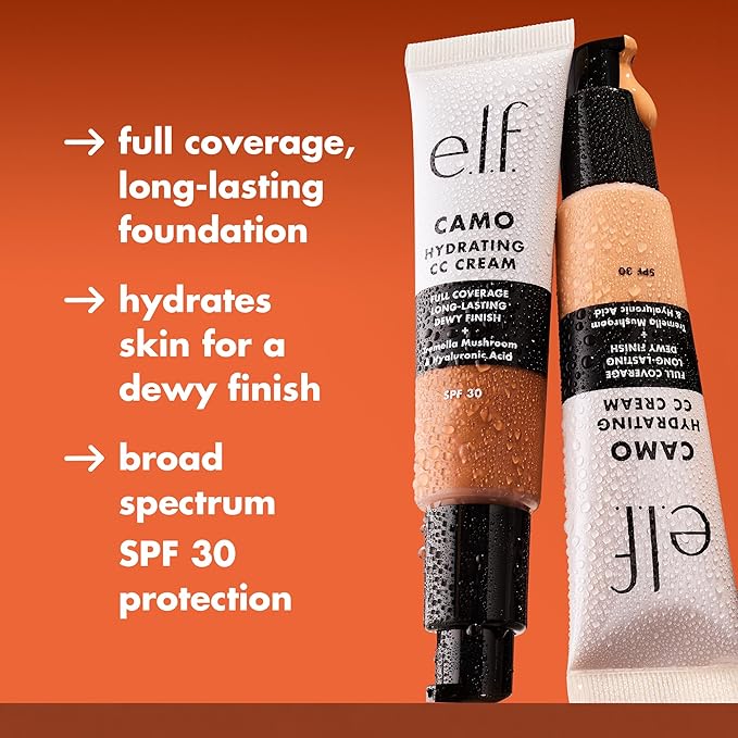 e.l.f. Hydrating Camo CC Cream, SPF 30, Color Correcting Full Coverage Foundation For A Dewy Finish, Vegan & Cruelty-Free, Rich 620 W