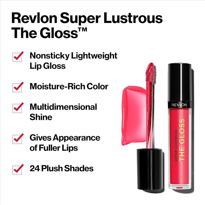 Revlon Super Lustrous Lip Gloss, Non-Sticky, Hydrating, High Shine Finish, 205 Snow Pink, 0.13 oz