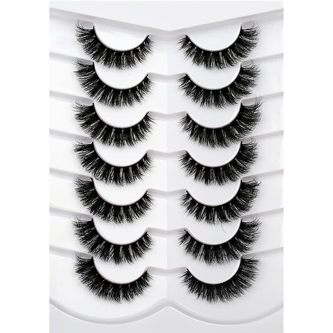 Pooplunch False Eyelashes Natural Volume Cat Eye Cluster Extensions Look Wispy Short Flared Fake Eyelash Faux Mink Lashes Strips 7 Pairs Pack