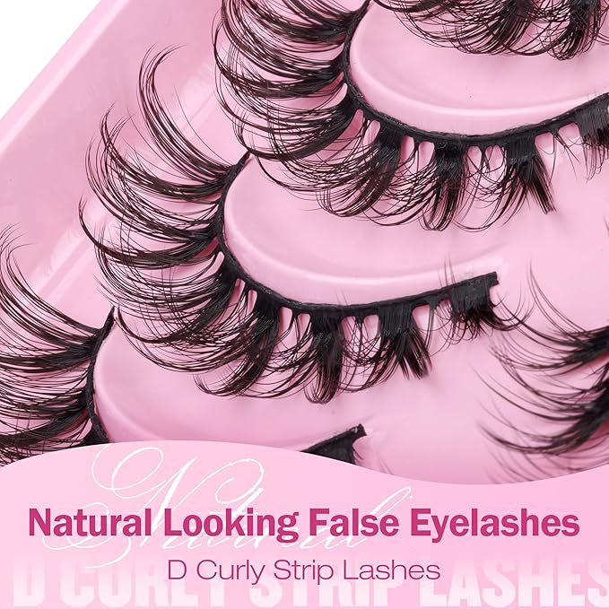 Eefofnn Natural False Eyelashes D Curly Lashes Cat Eye Russian Strip Lashes Fluttery Eyelashes 16mm Wispy Fake Lashes that Look Like Extensions Volume Faux Mink Eyelashes 10 Pairs Pack