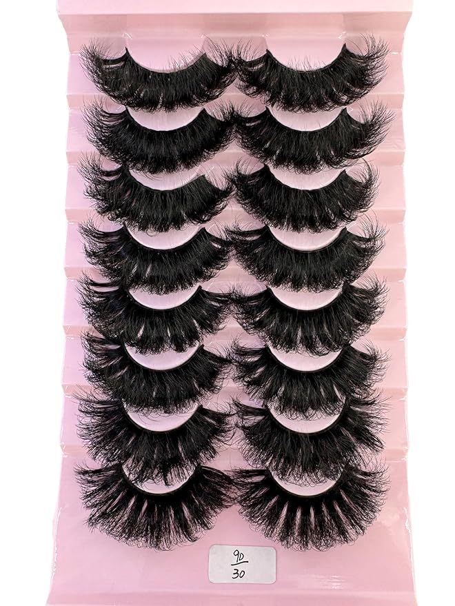 HBZGTLAD Mink Lashes Fluffy False Eyelashes 25mm Dramatic Faux Mink Eyelashes Natural Look Cat Eye Volume Eye Lashes Multipack (9D-30)