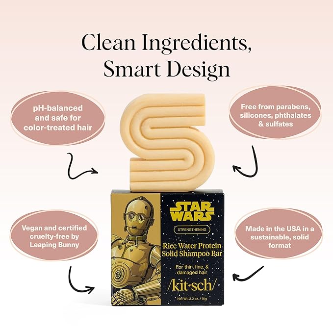 Kitsch Rice Water Protein Shampoo Bar for Hair Growth x Star Wars C-3PO Design - Strengthening Hair Shampoo for Men and Women - Paraben, Silicone & Sulfate-Free, Vegan Hair Care - 3.2 oz