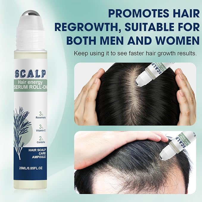 25ML Hair Growth Serum Roll On, Suitable for All Hair Types Prevents Hair Loss Nourishes Hair Follicles Achieve Thicker Hair for Men & Women
