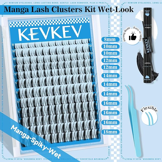 Fairy Lash Clusters Kit Manga Lash Extension Kit Invisible Band Anime Spiky Lash Clusters Eyelash Clusters Kit with Lash Bond and Seal(Fairy Kit-8-18mix)