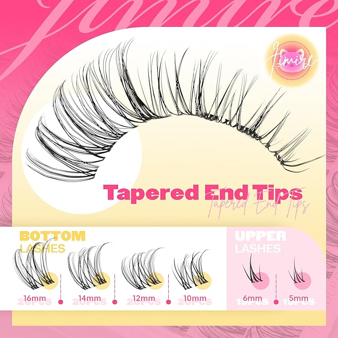 JIMIRE Venus Lash Clusters with Bottom Lashes Natural Look Wispy 10-16MM Eyelash Clusters D-Curly Cluster Eyelash Extensions 112Pcs DIY Lash Extension Invisible Band Lashes Clusters