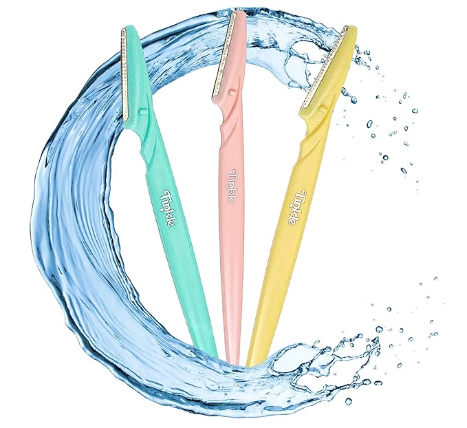 Tinkle Dermaplaning Tool 3ct, Dermaplane Razor for Women, Safe and Easy Peach Fuzz Remover, Eyebrow Trimmer with Protective Cover, Stocking Stuffers