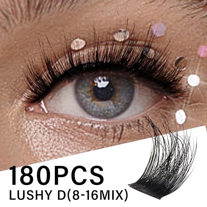 Lash Clusters 0.05mm Individual Lashes, 3D Wispy Lashes Clusters, 0.1mm Super Thin Band Resuable Natural Lashes,C Curl Faux Mink Lashes,180pcs Lash Extension (Green Lushy-C-0.05-8-16mix)