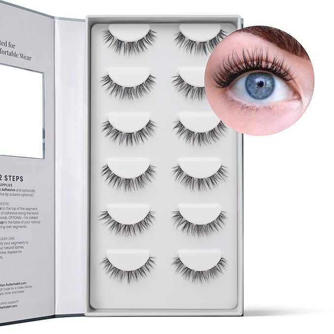 FlutterHabit The Dreamer Lash Starter Set, Underlash Extension Kit for Beginners, 6 Lightweight Faux Mink Clusters in 7 to 14 mm Doll Eye Style, Reusable DIY Cluster Lashes, Adhesive Sold Separately