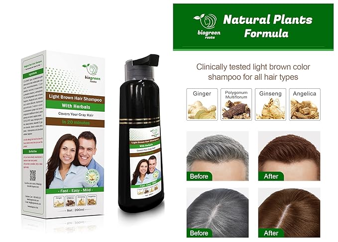 Ammonia-Free & Paraben Free Herbal Hair Shampoo - Hair Dye Shampoo for Women & Men - Natural Color and Herbal Nourishment - No Stain on Skin - Light Brown (200 ml)