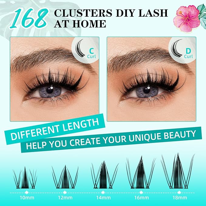 Lash Clusters Manga 168Pcs Eyelash Cluster Wet Look Ultra-Thin Invisible Lash Band Eyelashes Extensions Spiky Anime Wide Span Lashes for Beginners(Autumn Leaves,D-18mm)
