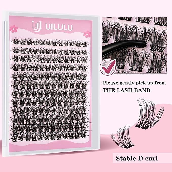 Lash Clusters for DIY Lash Extension at Home Natural Wispy Individual Clusters Lashes False Eyelashes 144 Count 0.07D 10-18MM Mix D Curl Eye Lash Extensions (U22 Lash 10-18MM)