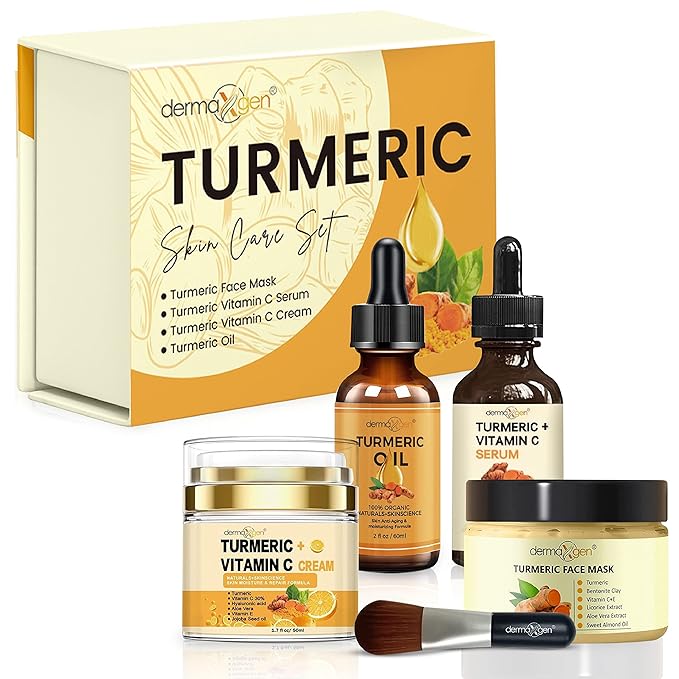 Glow Boosting Moisturizer- Anti-Aging, Reduce Acne, Dark Spot Remover, Hydrates & Controlling Oil & Refining Pores Turmeric Mask - Set of 4 (Turmeric Complete Set)