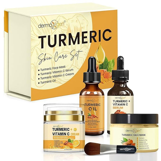 Glow Boosting Moisturizer- Anti-Aging, Reduce Acne, Dark Spot Remover, Hydrates & Controlling Oil & Refining Pores Turmeric Mask - Set of 4 (Turmeric Complete Set)