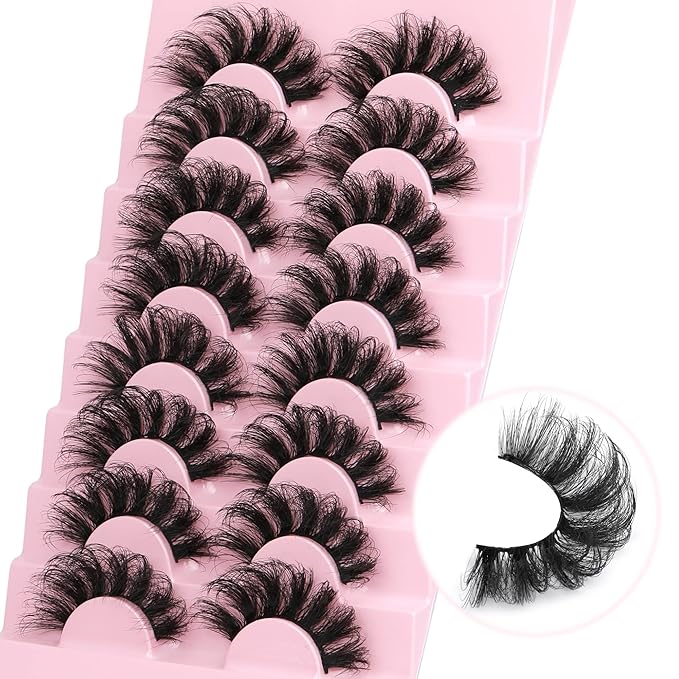 Mink Lashes Full Wispy False Eyelashes 8 Pairs D Curly Faux Mink Lashes that Look Like Extensions Dramatic Long Volume Lashes Pack by Eefofnn