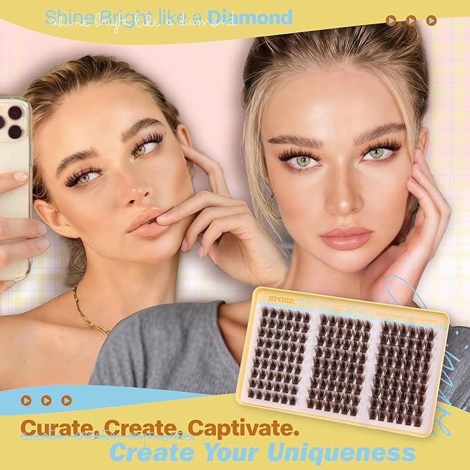 JIMIRE Manga Brown Lash Clusters Wispy Fairy Brown Eyelash Clusters with Spikes 14-18MM Fluffy Cluster Eyelash Extensions Easy to Apply DIY Dark Brown Individual Lashes Extension at Home