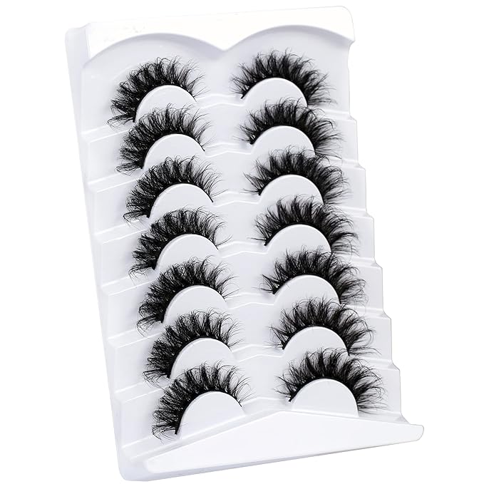 Pooplunch False Eyelashes Cat Eye Lashes Russian DD Curly Extension Volume Foxy Eye Lifting Look Wispy Soft Faux Mink Fake Eyelash Strips 7 Pairs Pack