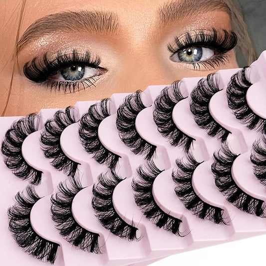 Mink Lashes Fluffy D Curl Russian Strip Lashes Wispy Lash Natural Look NINGLASH 11-17mm 3D False Eyelashes Volume 7 Pairs Short Fake Eyelash Pack