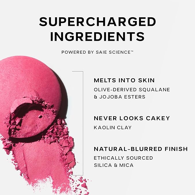 Saie SuperSuede Baked Blush - Talc-Free Powder Blush for Cheeks Infused with Hyaluronic Acid, Glycerin + Squalane - Hydrating Face Makeup for a Natural, Diffused Flush of Color - Grazie (0.1 Ounce)