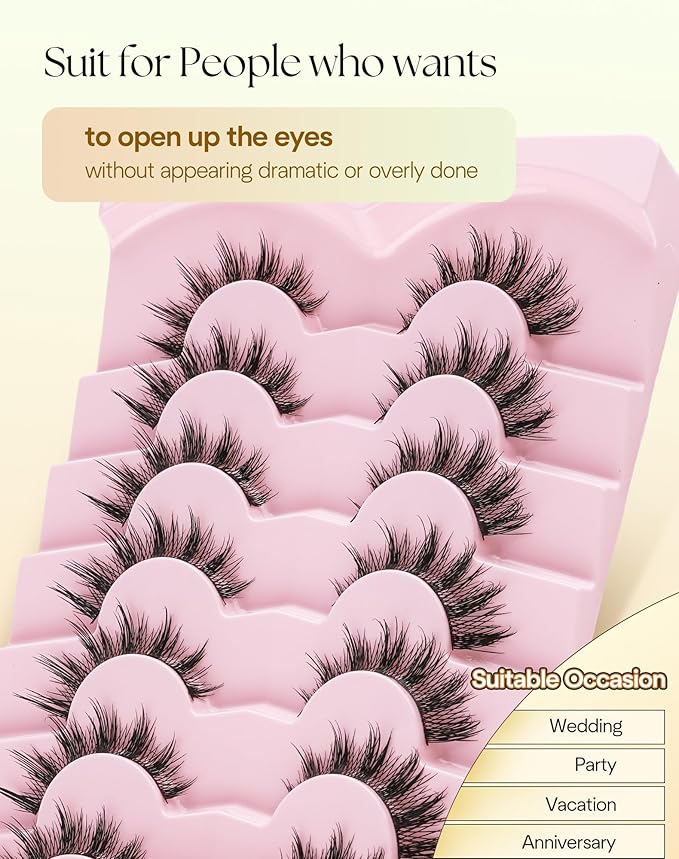 Lashes Cat Eye False Eyelashes Natural Look 13MM Manga Lash Strips C Curl Eye Lashes Pack with 0.03MM Thin Band ChirpyLuna Fake Eyelashes, 7 Pair