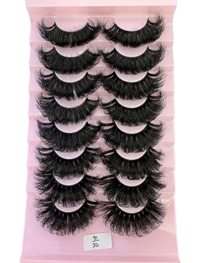 HBZGTLAD Mink Lashes Fluffy False Eyelashes 25mm Dramatic Faux Mink Eyelashes Natural Look Cat Eye Volume Eye Lashes Multipack (9D-32)