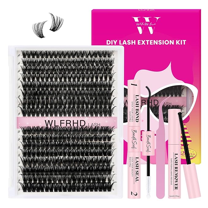 Lash Clusters Kit 320 Pcs DIY Individual Cluster Lashes D Curl Lash Extension Kit with Eyelash Bond and Seal, Remover, Tweezers Applicator Tool for False Eyelash Cluster Kit(60D+80D, Mix9-16mm Kit)