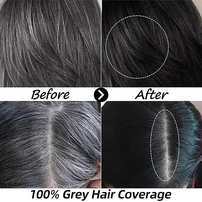 Instant Permanent Hair Color Dye Shampoo Ampoule - Paraben-Free, 5-Minute Easy and Fast Coloring, Gray Cover Hair Dye with Keratin & Collagen, Made in Korea (Fine Black)