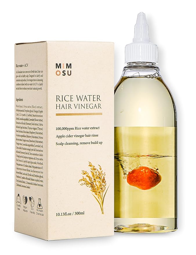 mimosu Apple Cider Vinegar Hair Rinse with Rice Water 10fl.oz, Hair Growth Cleansing Conditioner, Gentle Scalp Cleanser for Build Up, Glycolic Acid Dandruff Treatment