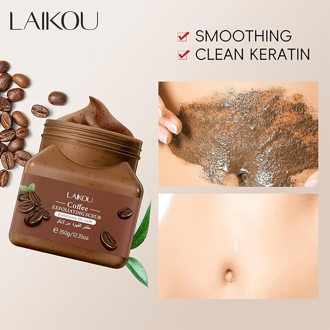 LAIKOU Coffee Body Scrub, Exfoliating Body Scrub, Scrub for Smooth and Soften Skin 350g / 12.35oz.