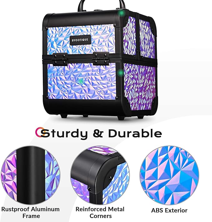 BYOOTIQUE Makeup Train Case Kit with Cube Case Cosmetic Organizer Mermaid Purple