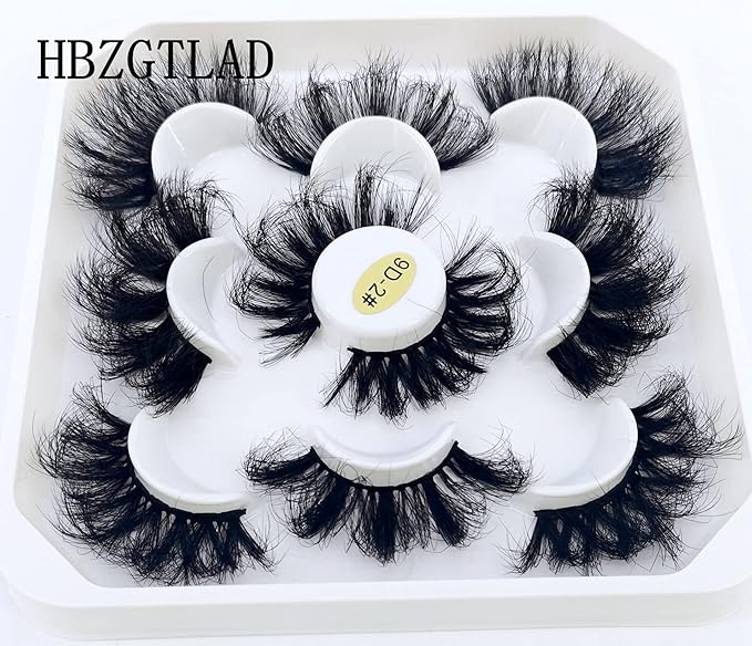 HBZGTLAD new 5 Pairs 25 mm 3d Mink Lashes Bulk Faux with Custom Natural Mink Lashes Pack Short Wholesales Natural False Eyelashes (9D-02#)