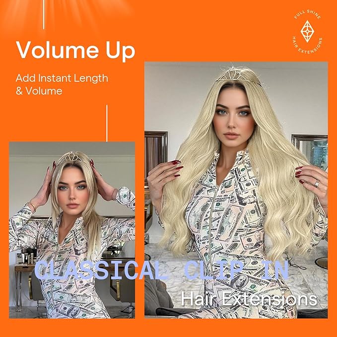 Full Shine Platinum Blonde Hair Extensions Clip ins Blonde Clip in Hair Extensions Real Human Hair for Diy 10 Inch 7 Pcs 95 G