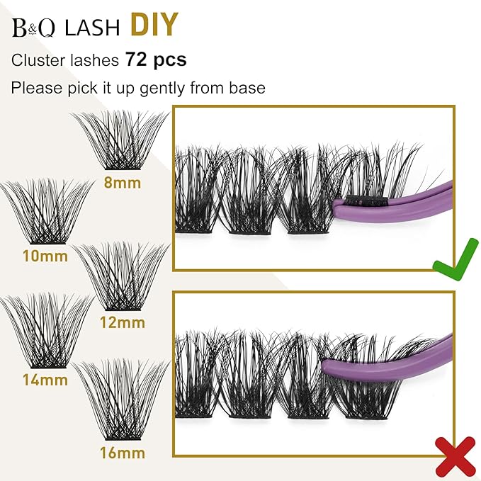 Lash Clusters B02 C Curl 12mm DIY Eyelash Extensions 72 Clusters Lashes C D Curl B&Qaugen Mega Volume Individual Lashes Eyelash Clusters Extensions Individual Lashes Cluster DIY at Home (NM-C-12mm)