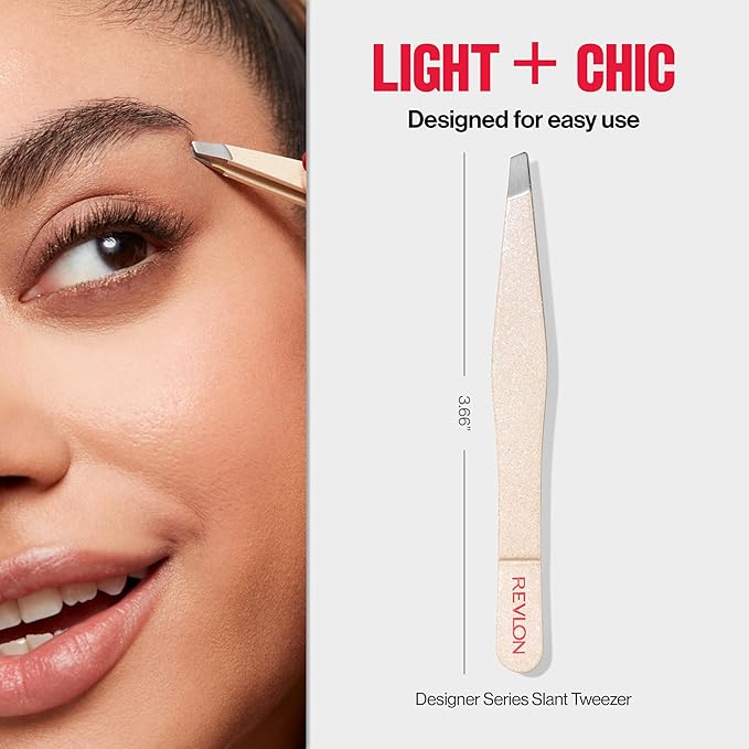 Revlon Designer Series Slant Tweezer, High Precision, Made With Long Lasting Stainless Steel, Stocking Stuffer for Women, 1 Count