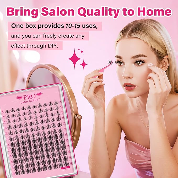 PRO LASHBEAUTY Lash Clusters, Eyelash Clusters 8-18 Mixed Cluster Eyelash Extensions Mixed Lash Extension Reusable Soft & Comfortable (Dewy,8-18mix)