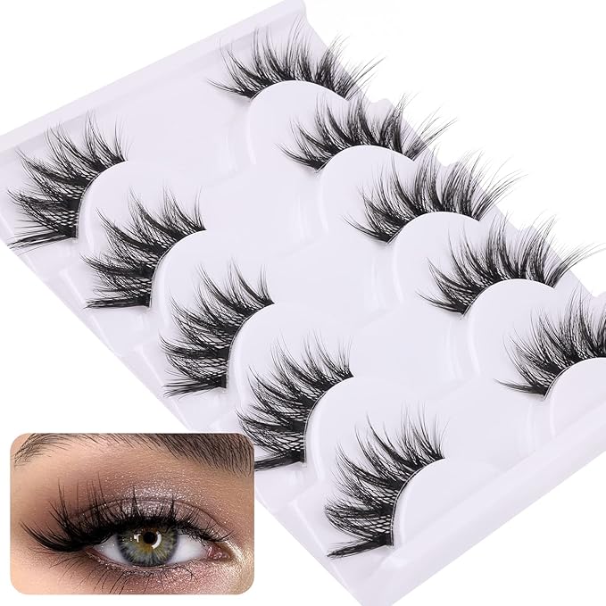 Half Lashes Manga Natural Wispy 3/4 False Eyelashes Cat Eye Lashes Volume Clear Band False Lashes that Look Like Extensions Soft Handmade Reusable Lashes Pack