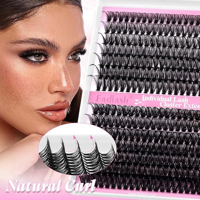FADLASH DIY Lash Extension Kit Individual Lashes Cluster D Curl Eyelash Extension Kit with Lash Bond and Seal and Lash Applicator Tool for Self Application at Home (40D+50D-0.07D-12-18MIX KIT)