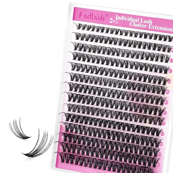 FADLASH DIY Lash Clusters Individual Eyelash Extension 40D D Curl 8-16mm 0.07D Wispy Lash Cluster Thick Band Natural Eyelash Extension Soft and Comfortable (Packaging Cards May Vary)