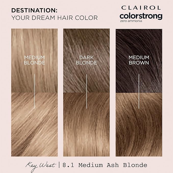 Clairol ColorStrong Permanent Zero Ammonia Hair Dye, 8.1 Medium Ash Blonde - Key West Hair Color, Pack of 1