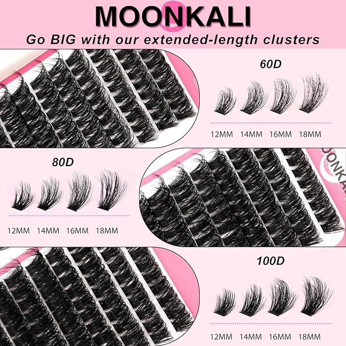 Lash Clusters 60D 80D 100D Mix Individual Lashes Clusters Luxury Versatile 3D Full Eyelash Clusters 12-18MM Thick Volume Cluster Eyelash Extensions Waterproof D Curly DIY Fake Mink Eyelashes Extension