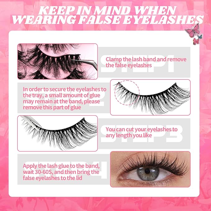 FADVAN 10 Pairs Natural Cat Eye Lashes Wispy False Eyelashes Thin Cotton Band Soft Mink Lashes Natural Flared Eyelashes