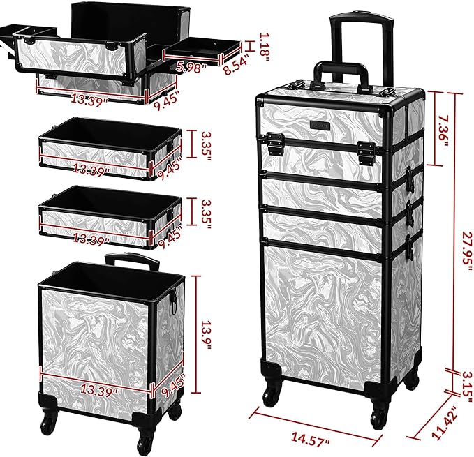 BYOOTIQUE Makeup Train Case with Portable Cube Case Cosmetic Organizer Graystone